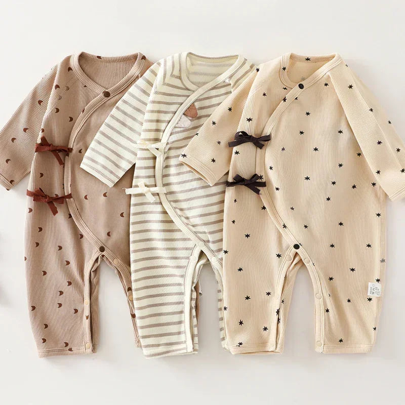 Cotton Long Sleeve Kimono Romper - Cute Stripe - Bodyfeu