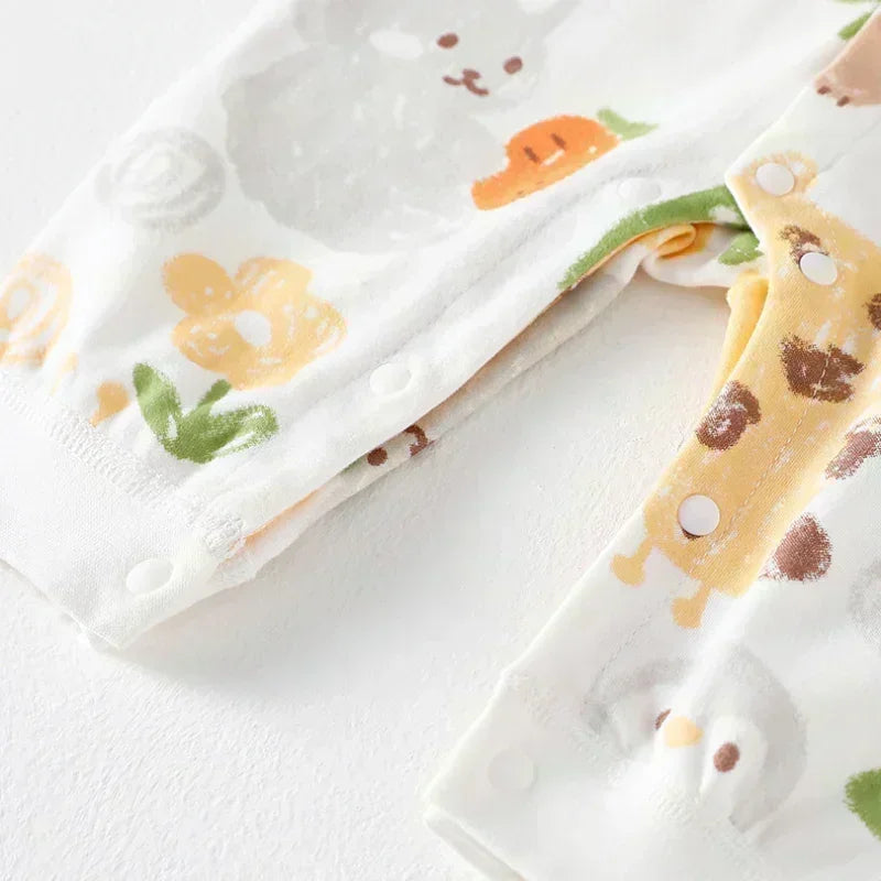 100% Cotton Snap-Up Long Sleeve Romper - Leopard - Bodyfeu