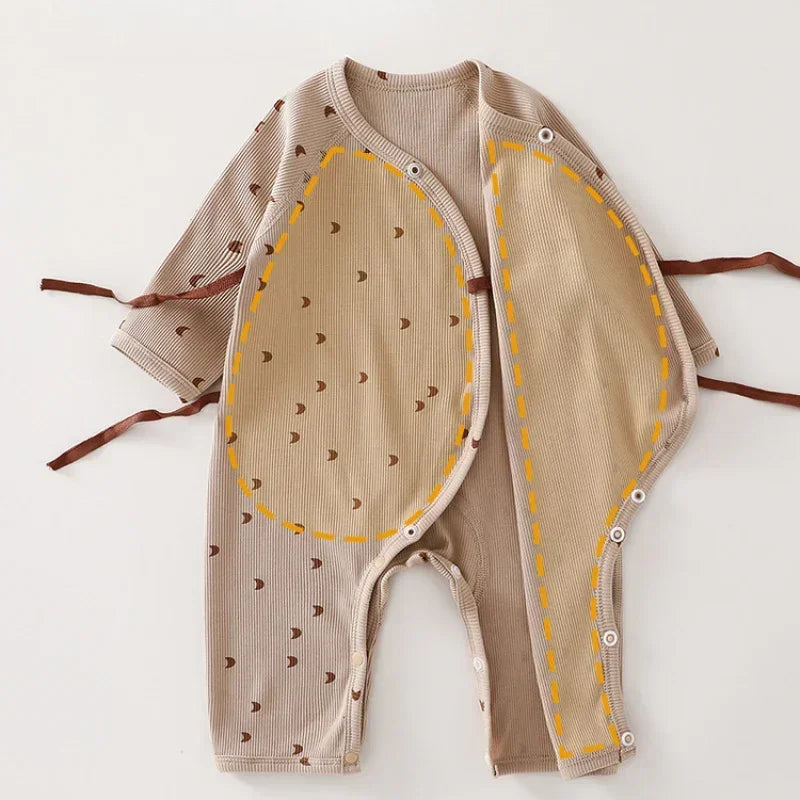 Cotton Long Sleeve Kimono Romper - Cute Stripe - Bodyfeu