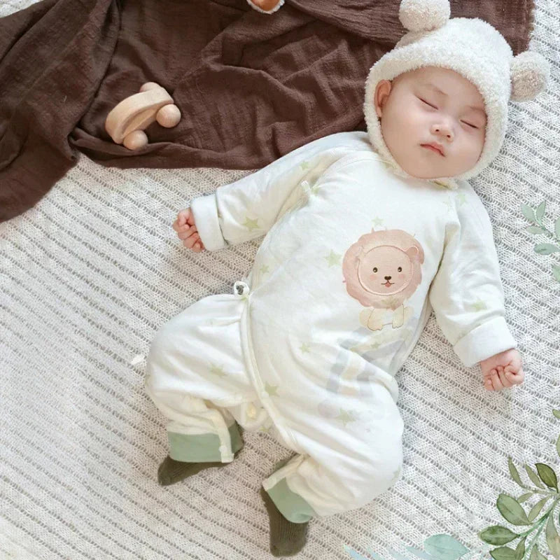 100% Cotton Long Sleeve Quilted Romper - Beige Lion - Bodyfeu