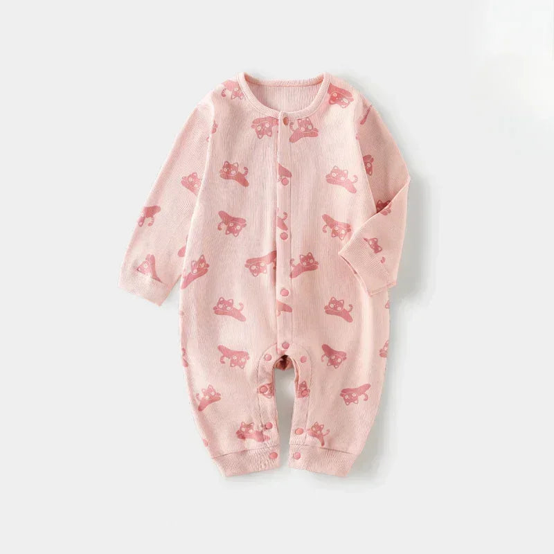 Cotton Snap-Up Long Sleeve Romper - White Dolphin - Bodyfeu