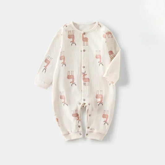 Cotton Snap-Up Long Sleeve Romper - White Dolphin - Bodyfeu