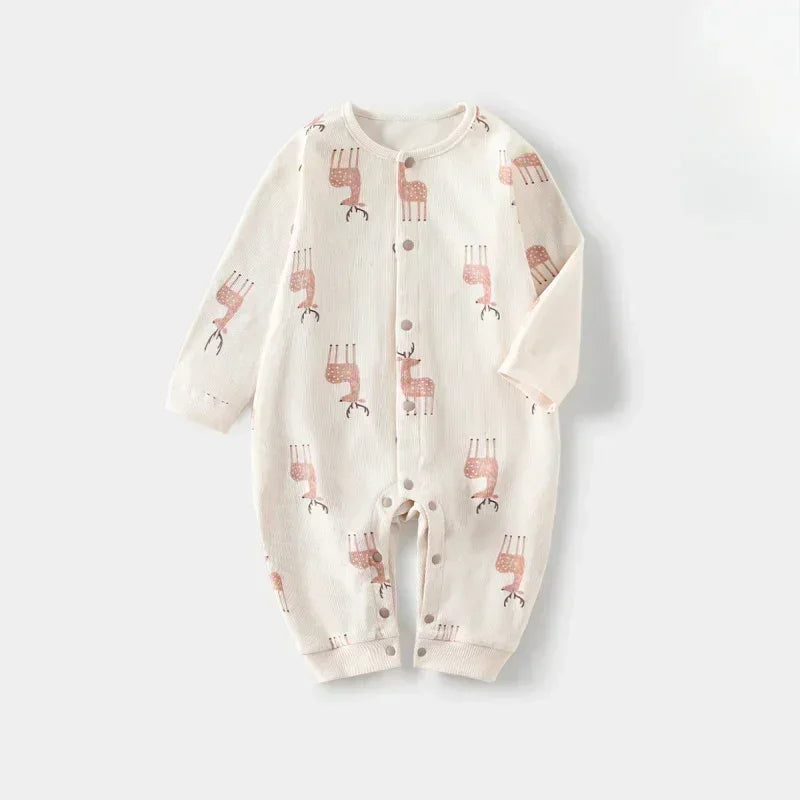 Cotton Snap-Up Long Sleeve Romper - White Dolphin - Bodyfeu