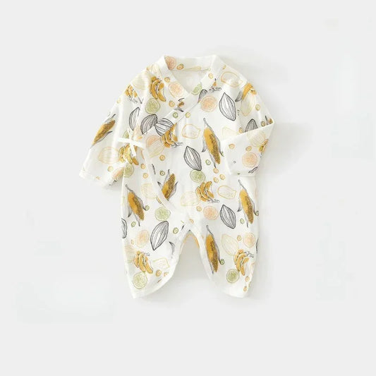 Cotton & Bamboo Muslin Long Sleeve Romper - Banana