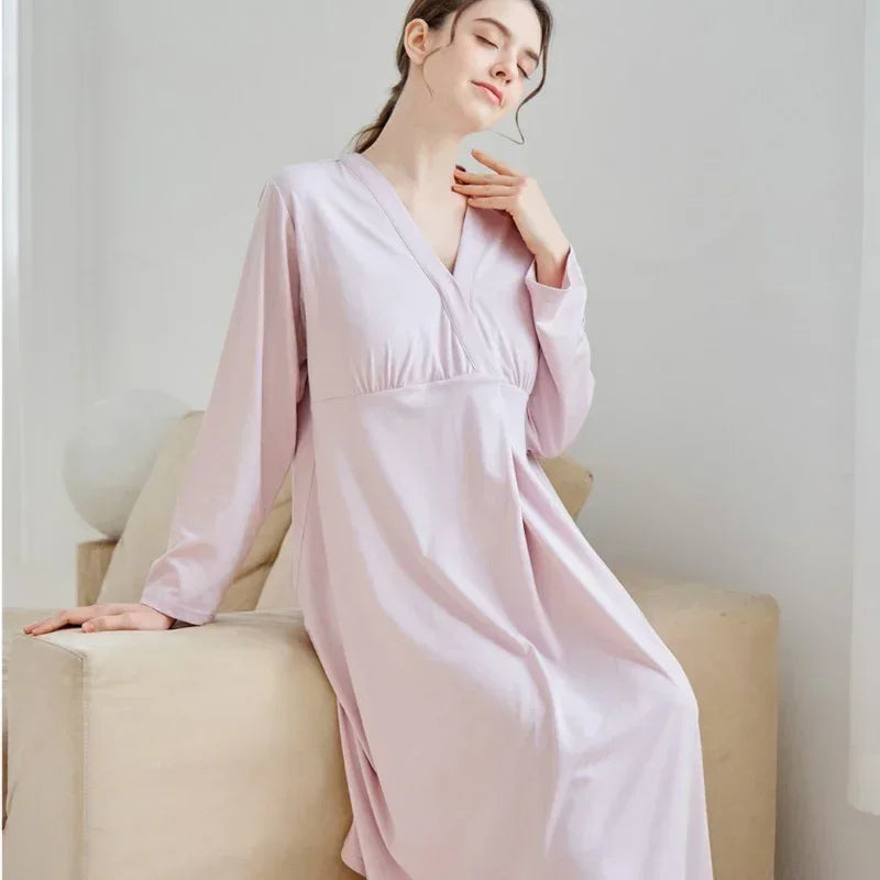 Cotton Snap-Up Maternity & Nursing Nightgown - Pink - Bodyfeu
