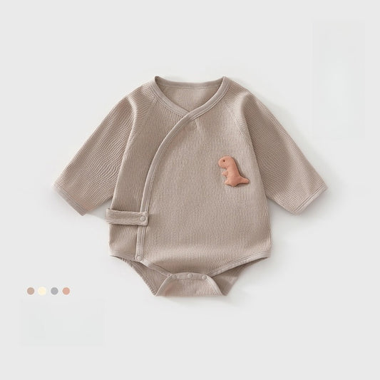 100% Cotton Long Sleeve Kimono Bodysuit - Brown