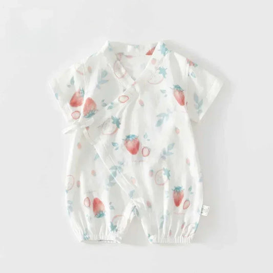 Cotton & Bamboo Muslin Short Sleeve Kimono Romper - Lemon - Bodyfeu