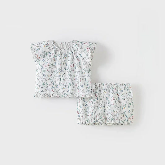 Cotton Short-Sleeve Top & Pants Set - Spring Branches - Bodyfeu