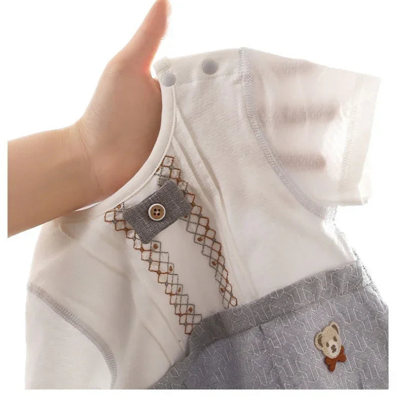 Cotton Short Sleeve Overhead Bodysuit - Brown Bear - Bodyfeu