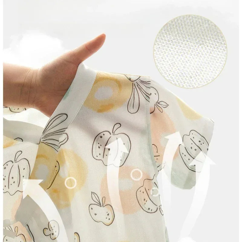 Cotton & Bamboo Muslin Short Sleeve Kimono Romper - Banana - Bodyfeu