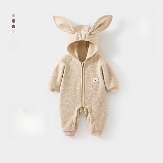 Quilted Microfleece Zip-up Hooded Romper - Beige Sheep
