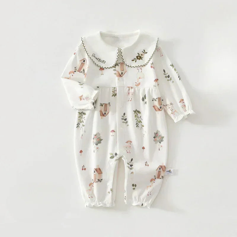 100% Cotton Long Sleeve Snap-Up Romper - Country House - Bodyfeu