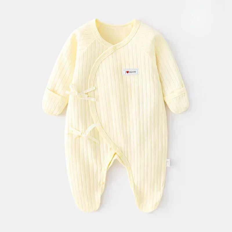 100% Cotton Footed Onesie with Mittens - Yellow - Bodyfeu