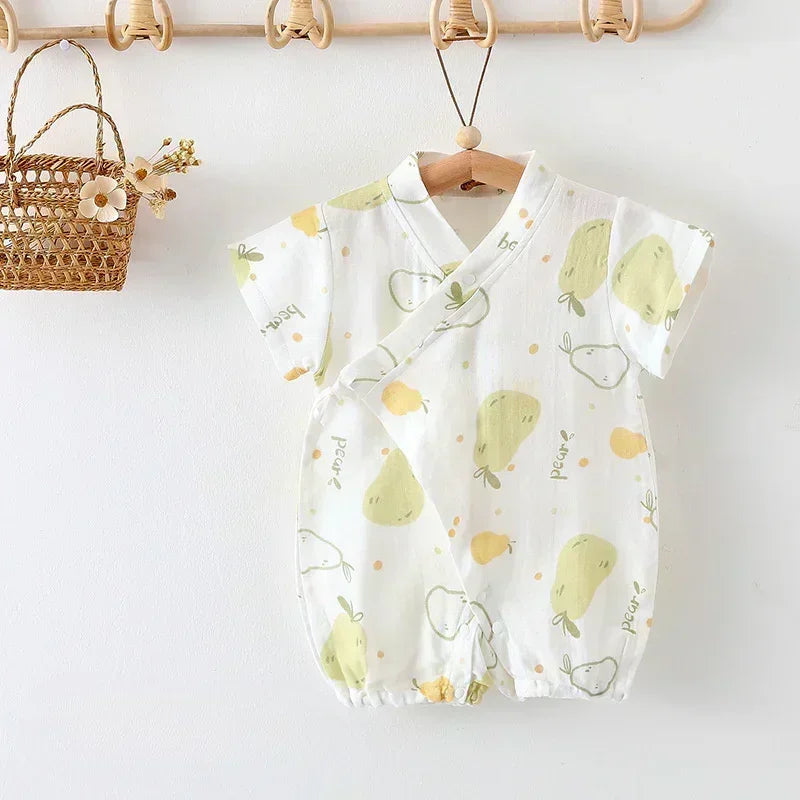 Cotton & Bamboo Muslin Short Sleeve Romper - Water Lily - Bodyfeu