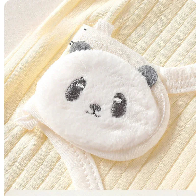 100% Cotton Long Sleeve Romper with Velcro Closure - White Panda - Bodyfeu