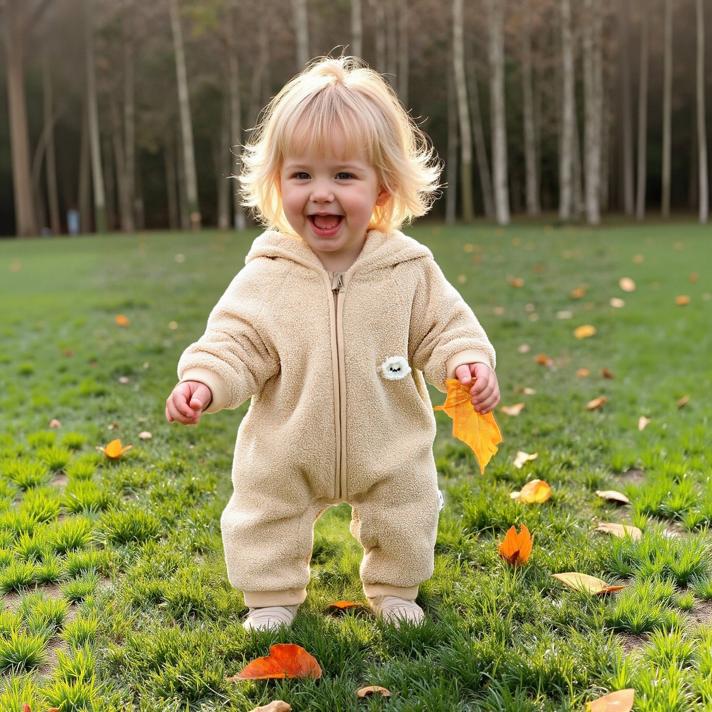 Quilted Microfleece Zip-up Hooded Romper - Beige Sheep