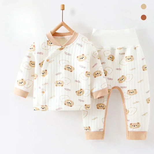 100% Cotton Warm Long Sleeve Long Sleeve Top & Pants Set- Pear - Bodyfeu