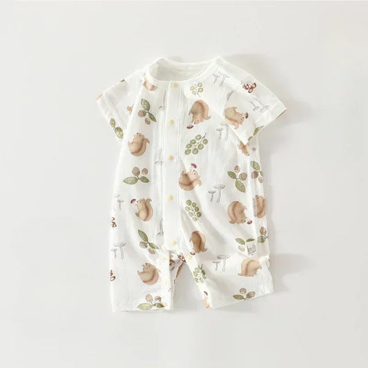100% Cotton Short Sleeve Romper - Cute Squirrel - Bodyfeu