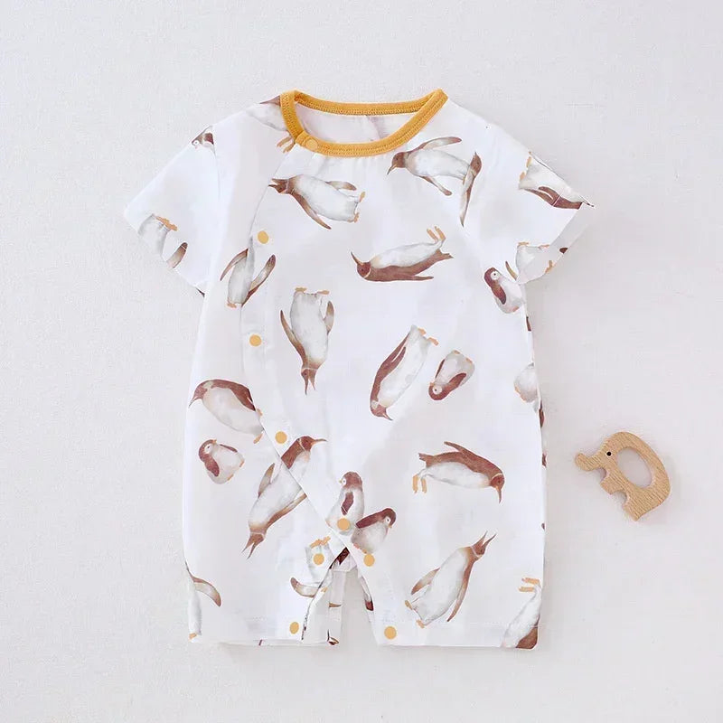 Cotton & Bamboo Muslin Short Sleeve Romper - Panda - Bodyfeu
