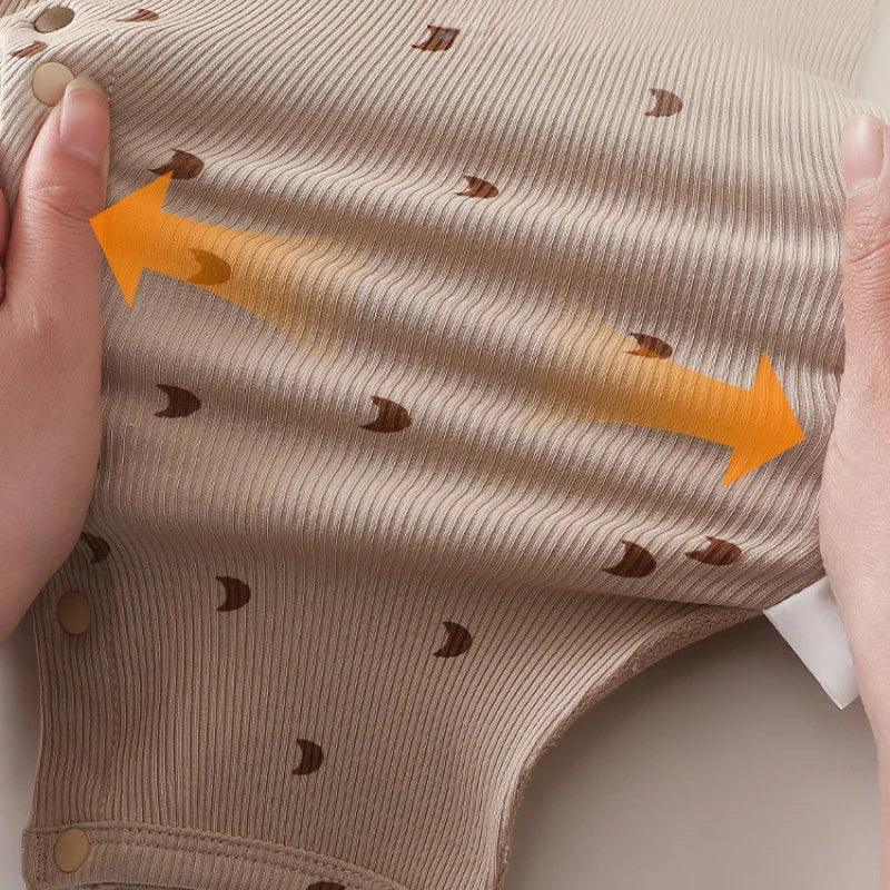 Cotton Snap-Up Long Sleeve Romper - Brown Moon - Bodyfeu