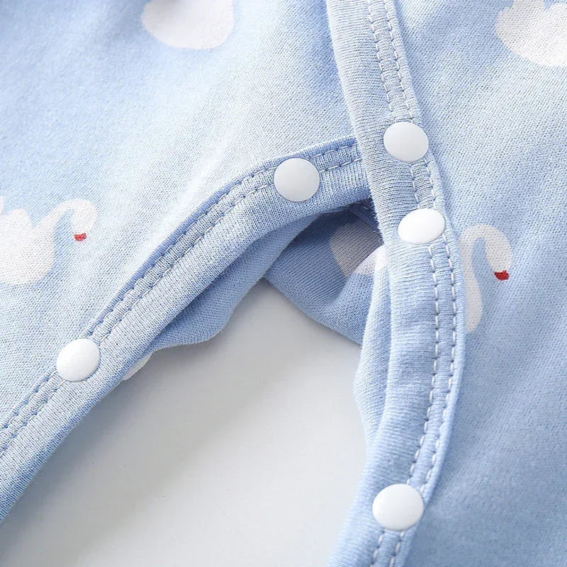 100% Cotton Footed Onesie with Mittens - Pink Swan - Bodyfeu