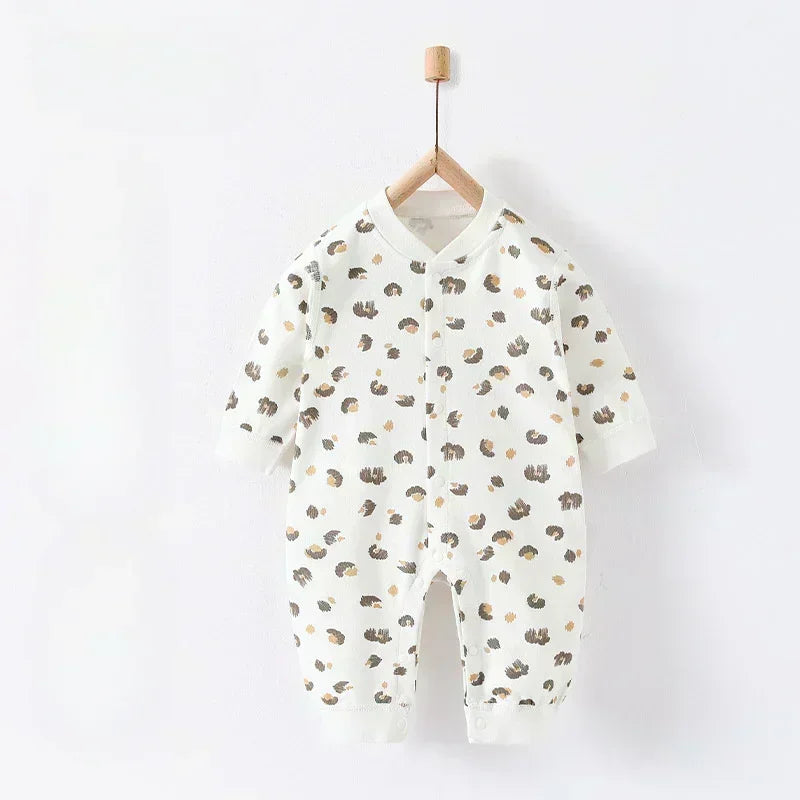 100% Cotton Snap-Up Long Sleeve Romper - Leopard - Bodyfeu