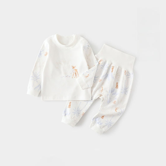 100% Cotton Long Sleeve Top & Pants Set - Blue Deer