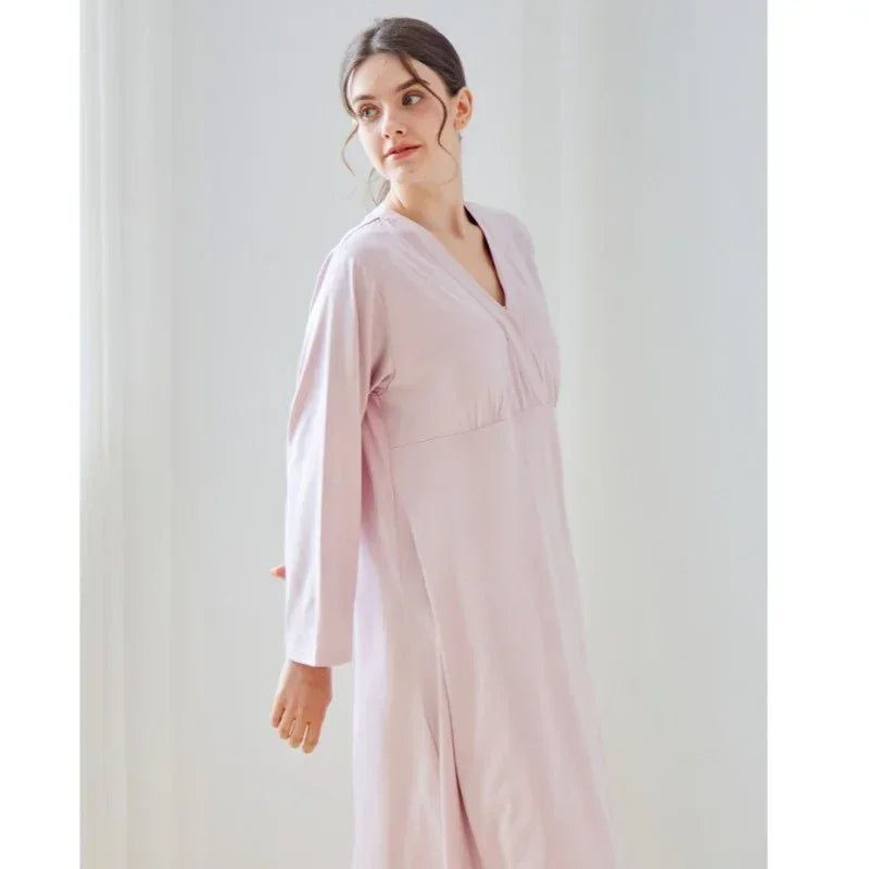 Cotton Snap-Up Maternity & Nursing Nightgown - Pink - Bodyfeu