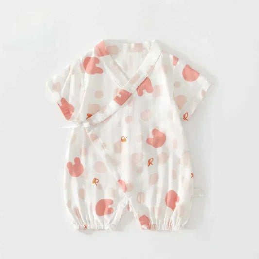 Cotton & Bamboo Muslin Short Sleeve Kimono Romper - Lemon - Bodyfeu