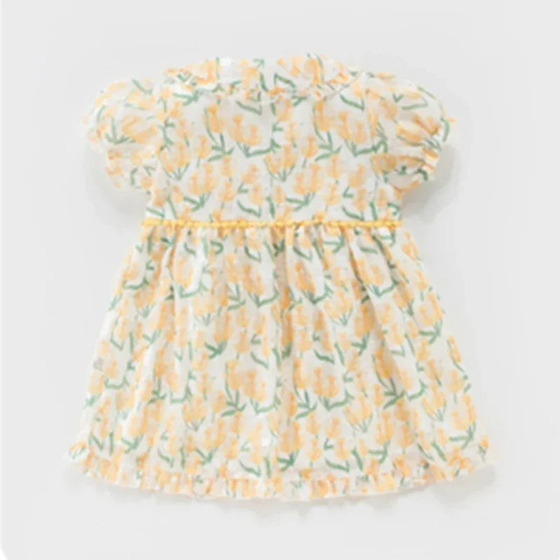 Cotton Short-Sleeve Princess Dress - Yellow Tulip - Bodyfeu