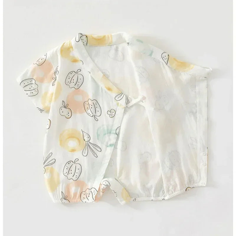 Cotton & Bamboo Muslin Short Sleeve Kimono Romper - Banana - Bodyfeu