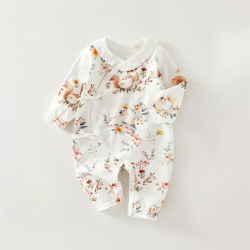 100% Cotton Long Sleeve Kimono Romper - Fruits & Leaves - Bodyfeu