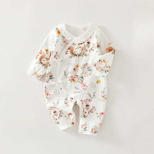 100% Cotton Long Sleeve Kimono Romper - Fruits & Leaves - Bodyfeu