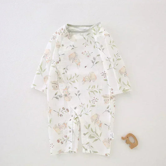 Cotton & Bamboo Muslin Long Sleeve Romper - Cute Whale - Bodyfeu