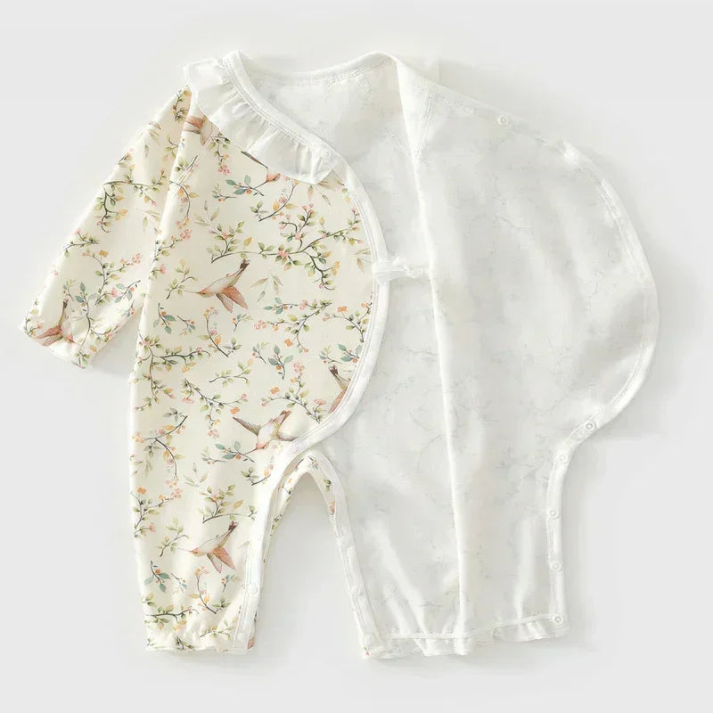 100% Cotton Long Sleeve Kimono Romper - Fruits & Leaves - Bodyfeu