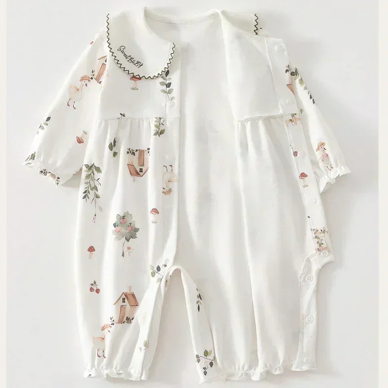 100% Cotton Long Sleeve Snap-Up Romper - Country House - Bodyfeu