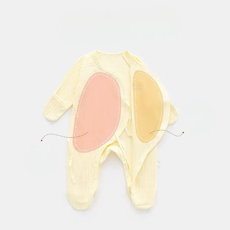 100% Cotton Footed Onesie with Mittens - Yellow - Bodyfeu