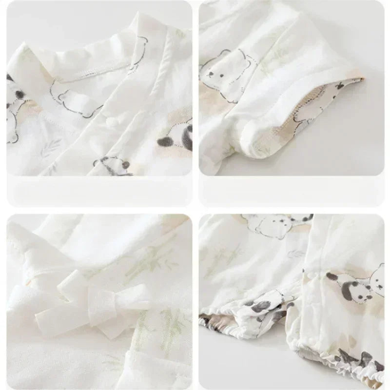 Cotton & Bamboo Muslin Short Sleeve Romper - Water Lily - Bodyfeu