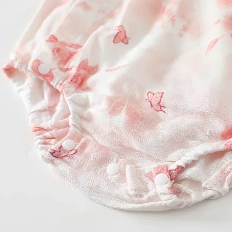 Cotton & Bamboo Muslin Short Sleeve Bodysuit - Green Leaves - Bodyfeu