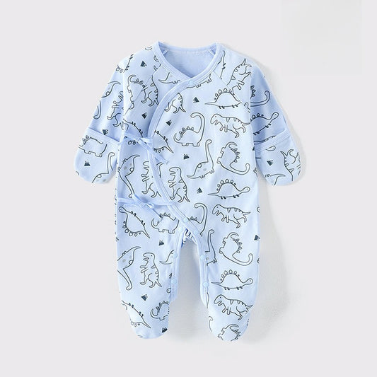 100% Cotton Footed Onesie with Mittens - Dinosaur
