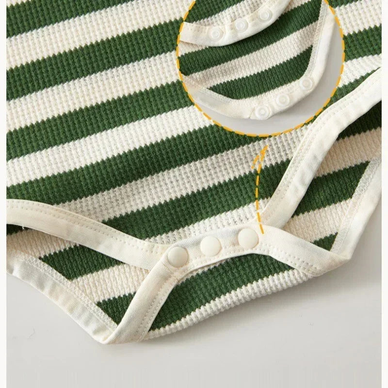 Cotton Sleeveless Overhead Bodysuit - Red Stripe & Bear - Bodyfeu