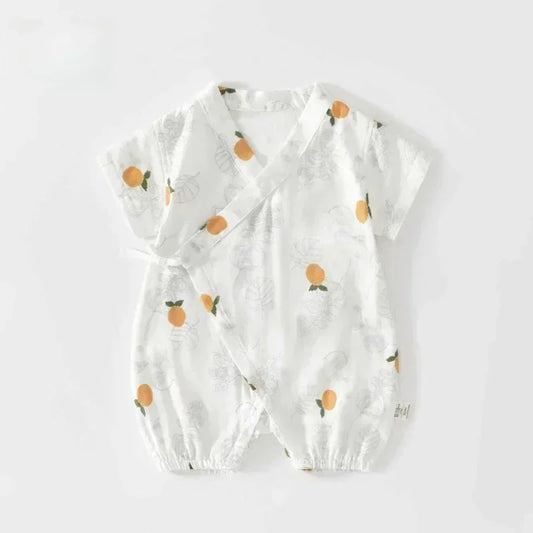 Cotton & Bamboo Muslin Short Sleeve Kimono Romper - Lemon - Bodyfeu
