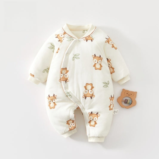 100% Cotton Long Sleeve Snap-Up Quilted Romper - Sweet Deer