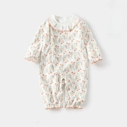 100% Cotton Long Sleeve Floral Romper - Asiatic Apple - Bodyfeu