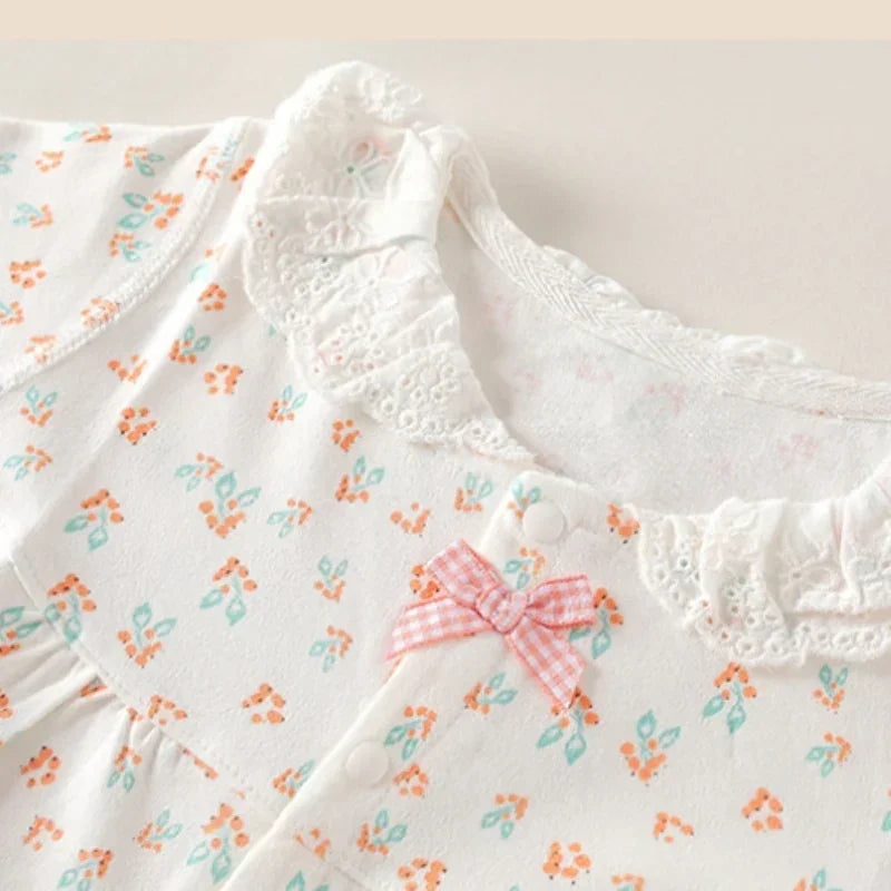 100% Cotton Long Sleeve Floral Romper - Bunny Garden - Bodyfeu