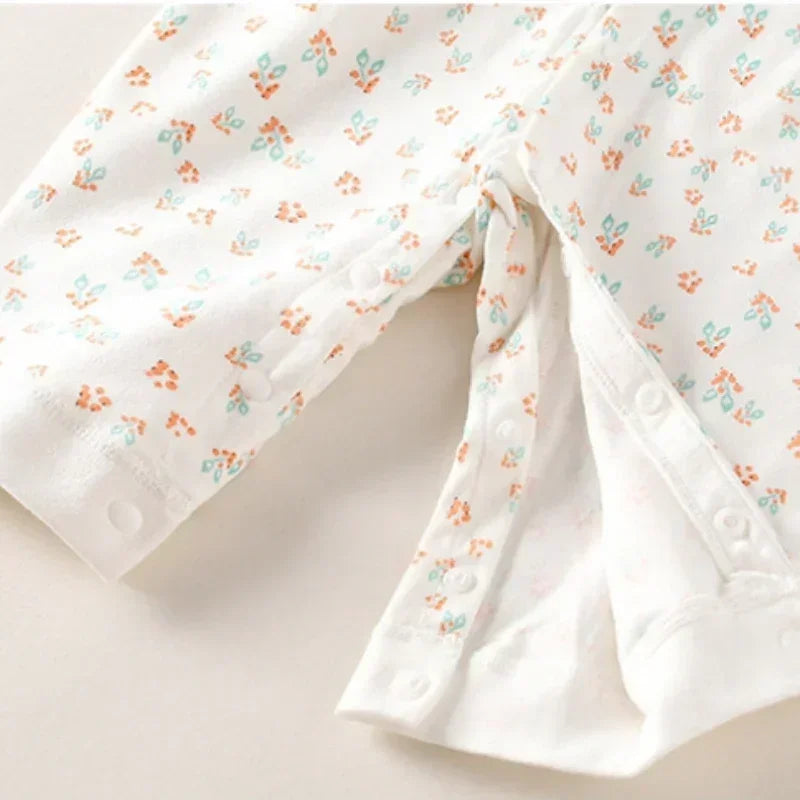 100% Cotton Long Sleeve Floral Romper - Bunny Garden - Bodyfeu