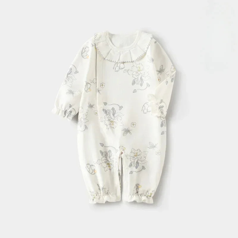 100% Cotton Long Sleeve Floral Romper - Asiatic Apple - Bodyfeu