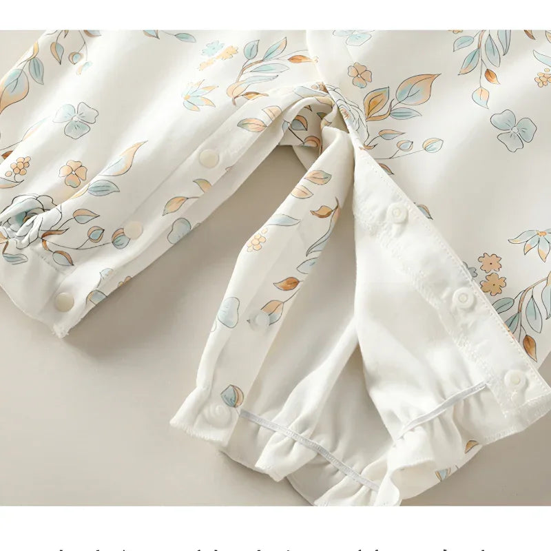 100% Cotton Long Sleeve Floral Romper - Asiatic Apple - Bodyfeu