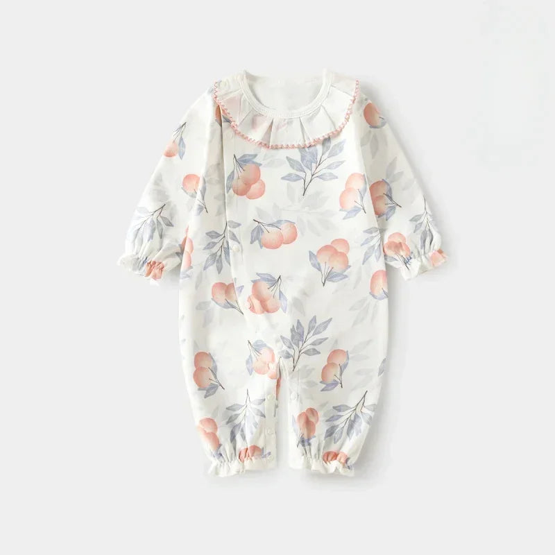 100% Cotton Long Sleeve Floral Romper - Asiatic Apple - Bodyfeu