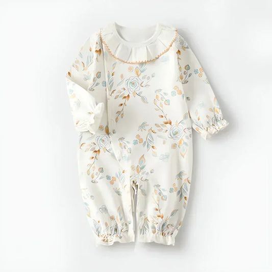 100% Cotton Long Sleeve Floral Romper - Asiatic Apple - Bodyfeu